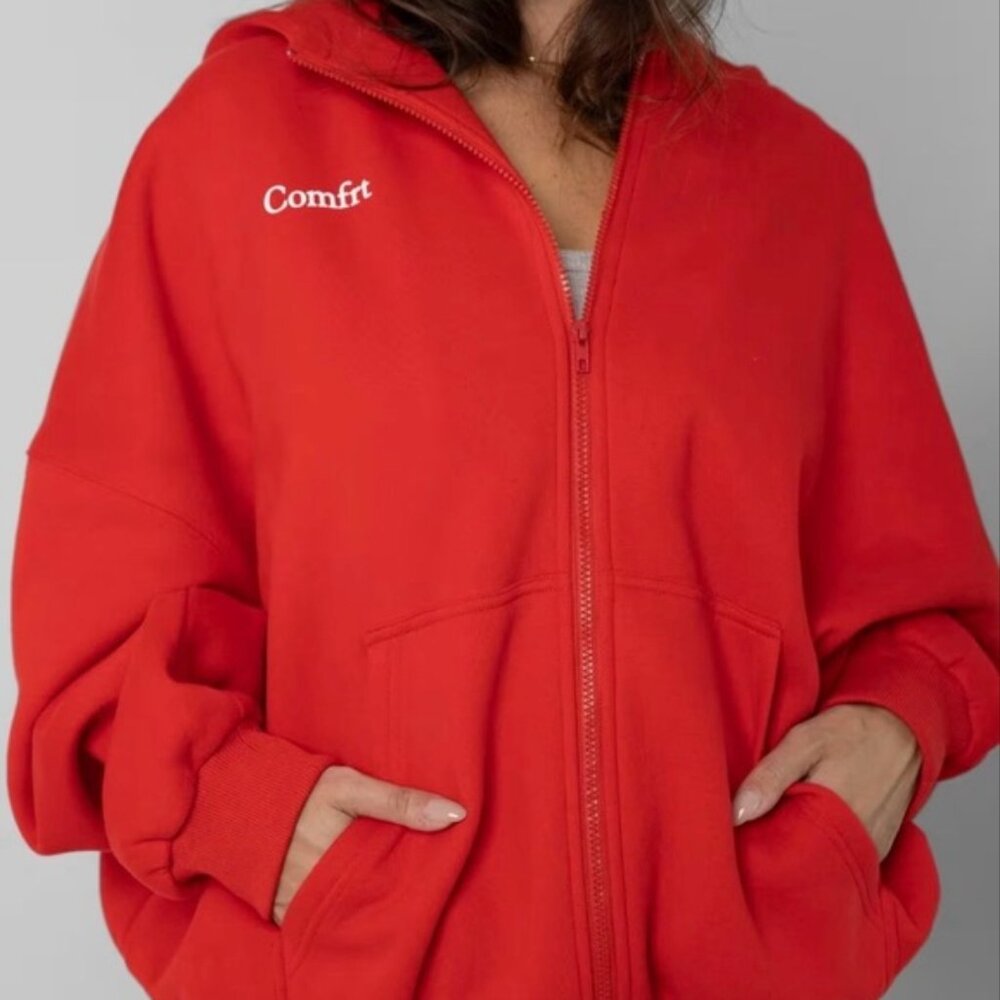 Comfrt Cloud Full Zip Hoodie in Bright Red Athleisure Comfy Cozy Sports Sz 3XL